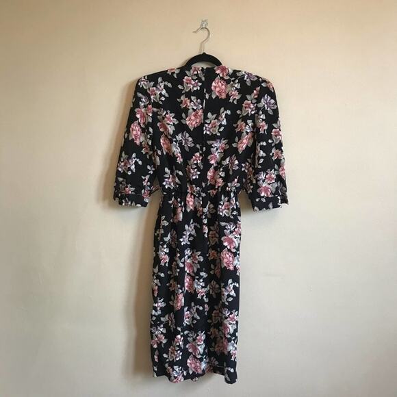 Vintage 8 floral dress black cream lace 1970s cottagecore - Picture 8 of 10